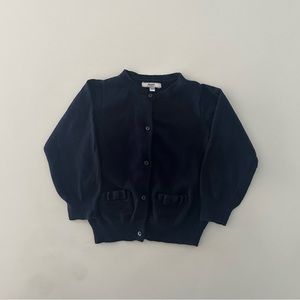 JACADI girl navy wool blend cardigan with bows on pockets